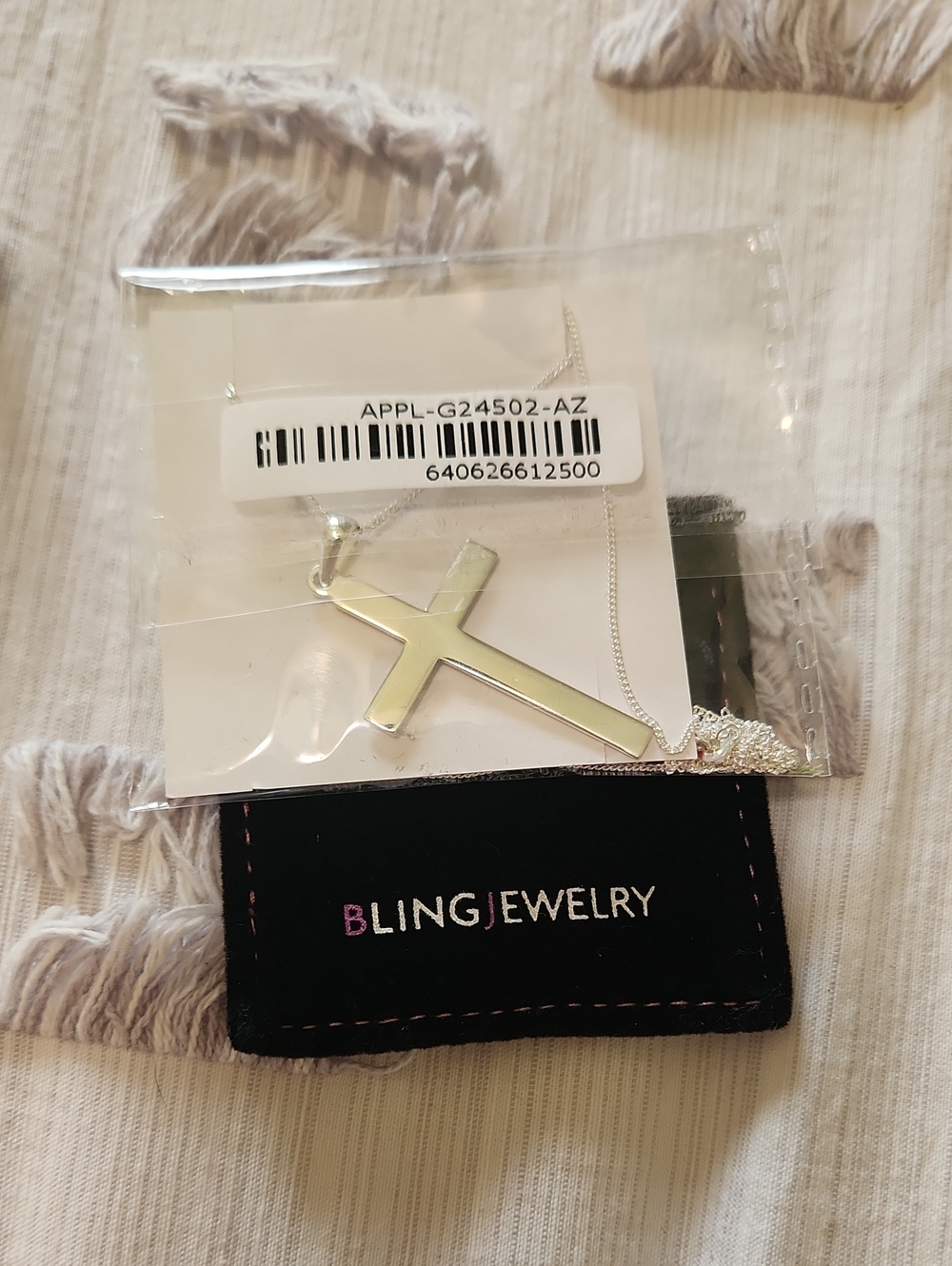 Bling Jewelry Silver-Tone Cross Necklace with Logo Pouch